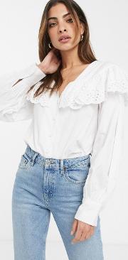 Long Sleeve Shirt With Broderie Collar