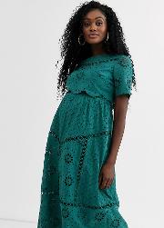 Maternity Broderie Double Layer Midi Dress