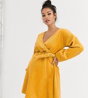 Maternity Cord Wrap Smock Mini Dress Marigold