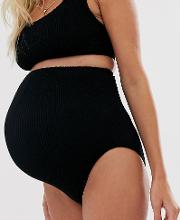 Maternity Crinkle High Leg Waist Bikini Bottom