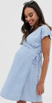 Maternity Denim Wrap Dress