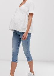 Maternity Lisbon Mid Rise Cropped Skinny Jeans Stone Wash With Under The Bump Waistband
