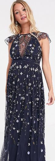 Maternity Pretty Embroidered Floral And Sequin Mesh Maxi Dress
