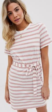 Mini T Shirt Dress Bold Stripe With Belt