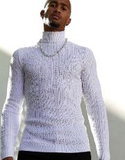 Muscle Fit Cable Roll Neck Jumper