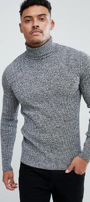 Muscle Fit Ribbed Roll Neck Jumper