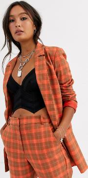 Orange Check Suit Blazer