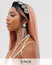 Padded Headband With Crystal Ball Embellishment Drop Earrings