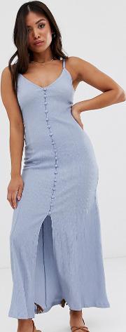 Petite Exclusive Textured Button Through Cami Maxi Dress
