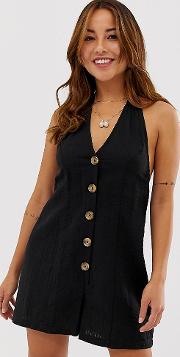 Petite Halter Playsuit With Button Detail