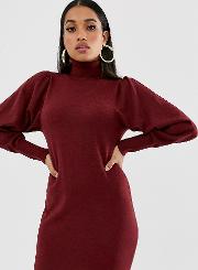 Petite Roll Neck Mini Dress With Statement Sleeve Recycled Blend