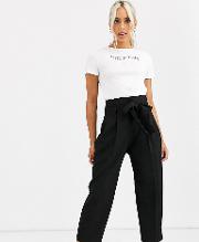 Petite Tailored Tie Waist Tapered Ankle Grazer Trousers