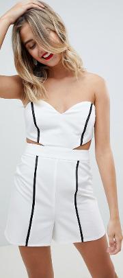 Playsuit With Cut Out Detail And Tipping