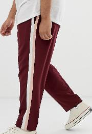 Plus Skinny Smart Trousers Burgundy With Double Side Stripe