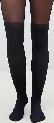 Recycled Cable Over The Knee Tights With Control Top
