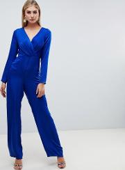 Satin Jumpsuit With Wrap And Pleat Detail