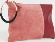 Suede And Leather Mix Colourblock Zip Top Clutch Bag