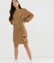 Tall Knitted Rib Mini Dress With Chunky Crew Neck