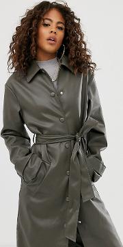 Tall Leather Look Trench Coat