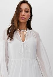 Tall Sheer Smock Top With Tie Front