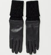 Touch Screen Leather Glove With Long Knitted Rib Trim