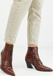 Wide Fit Redwood Premium Leather Western Lace Up Boots