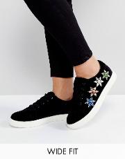 dream girl wide fit embellished lace up trainers