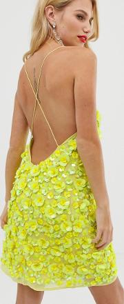 3d Floral Backless Mini Dress