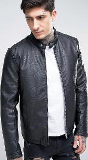 Faux Leather Racing Jacket  Black
