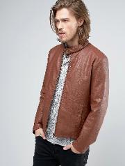 faux leather racing jacket  brown