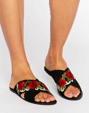 Folklore Suede Embroidered Sliders