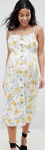 asos design maternity button through midi sundress in floral print