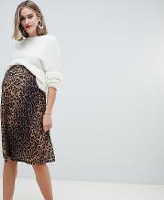 asos design maternity midi skater skirt in leopard print