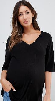 asos design maternity oversized  neck  shirt in lightweight rib  black