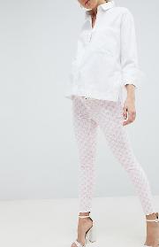 asos design maternity ridley high waist skinny jeans  pink mono print