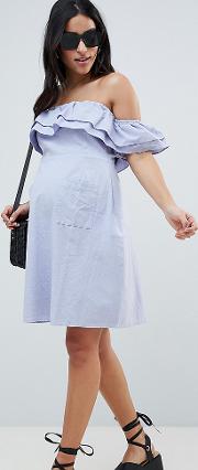 asos design maternity ruffle off shoulder mini sundress