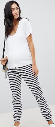asos design maternity skinny joggers with bump band  stripe