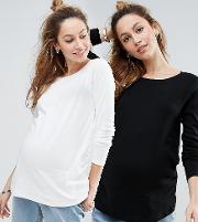 Crew Neck Top With Long Sleeves 2 Pack