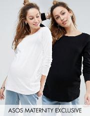 crew neck top with long sleeves 2 pack