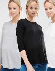 Crew Neck Top With Long Sleeves 3 Pack