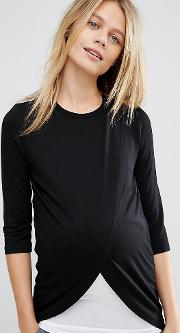 Asos Maternity Nursing Top With Wrap Overlay And Long Sleeve