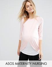 asos maternity nursing top with wrap overlay and long sleeve