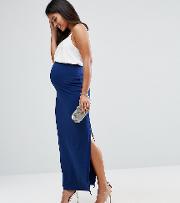 over the bump maxi skirt with split
