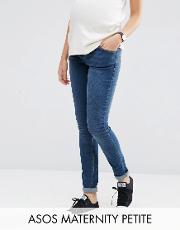 petite ridley skinny jean  midwash with over the bump waistband
