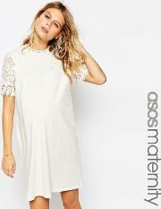 shift dress with short lace sleeve