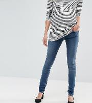 tall ridley skinny jean  midwash with over the bump waistband