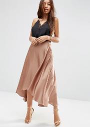 midi skirt in satin with splices rosewood