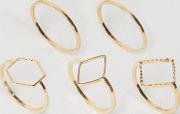 pack of 5 open shape rings gold