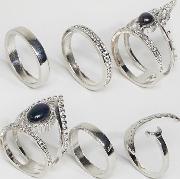 pack of 6 mystical stone rings rhodium