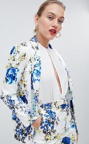 asos design petite tailored floral print single breasted blazer